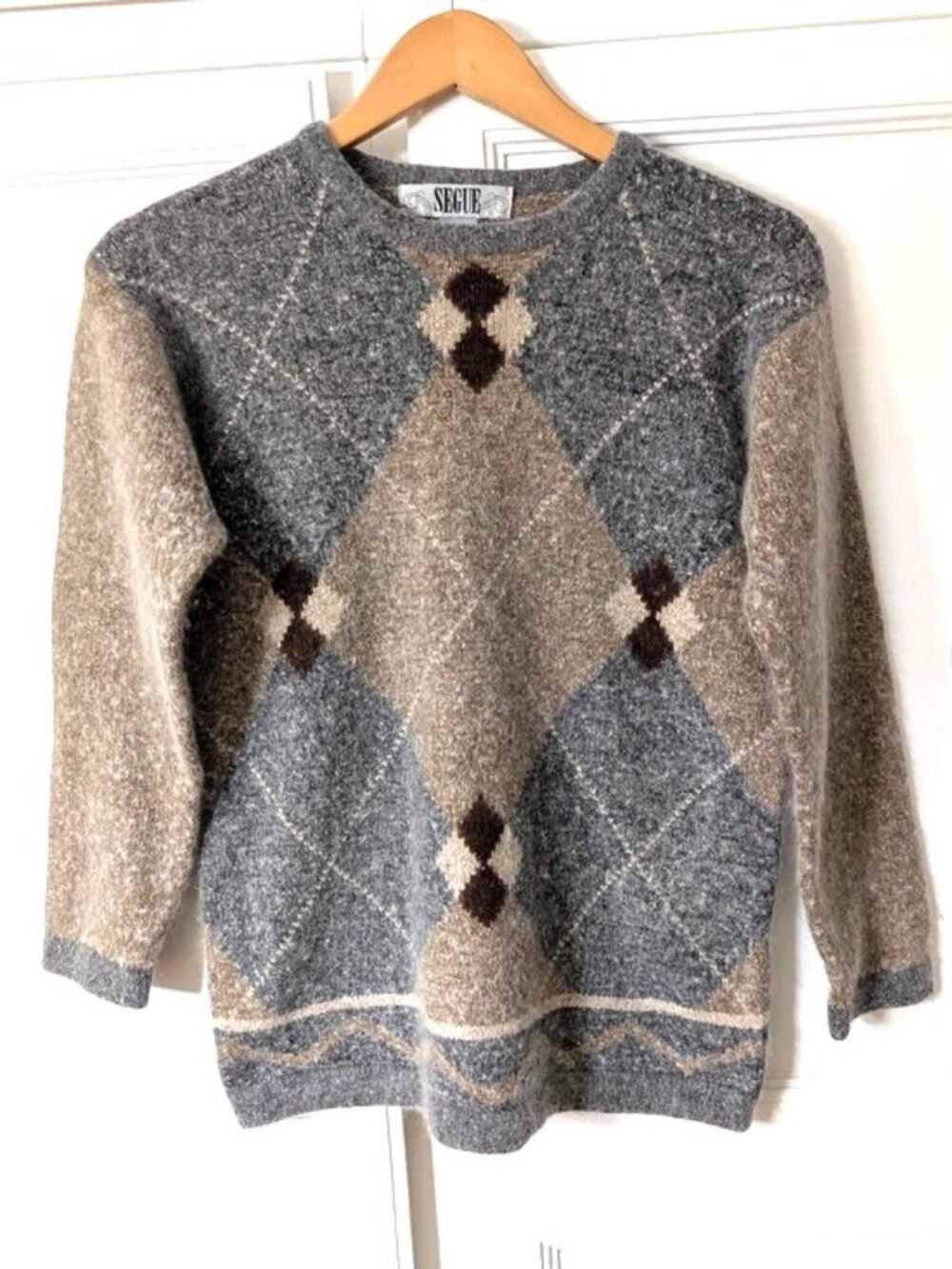 Vintage Segue Women's Argyle Silk/Rabbit Angora Hair/Wool Sweater Size M